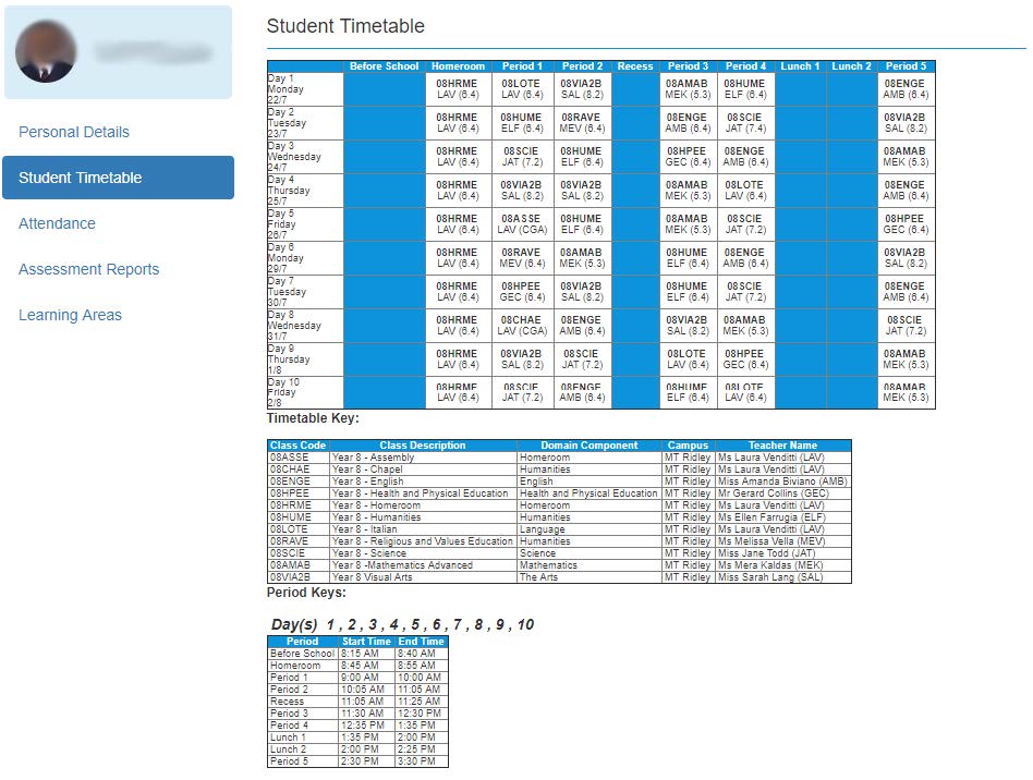 student timetable